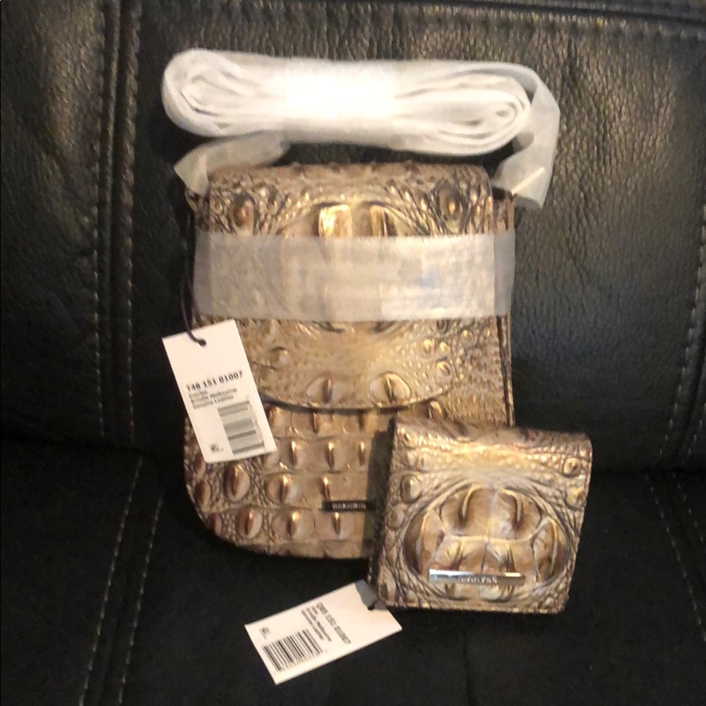 NWT Brahmin Gold Croc-Embossed Crossbody Bag and Wallet
